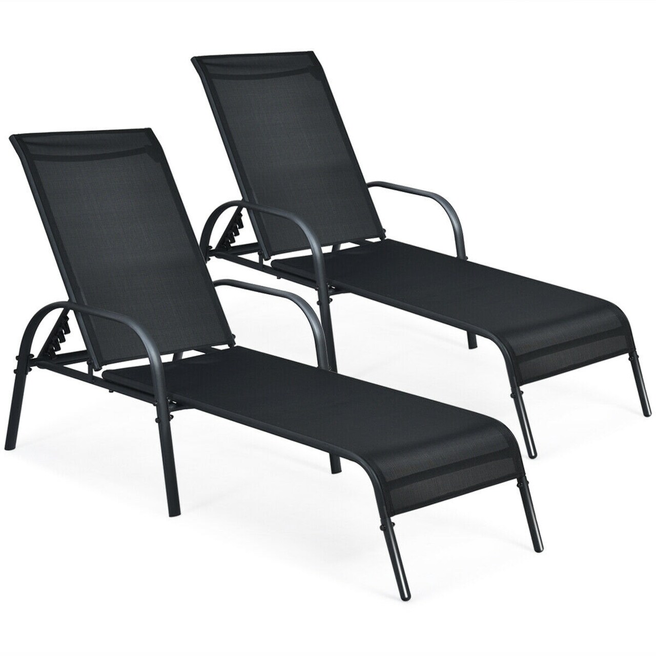 2-Piece Chaise Lounge Set with Curved Armrests for Patio and Backyard